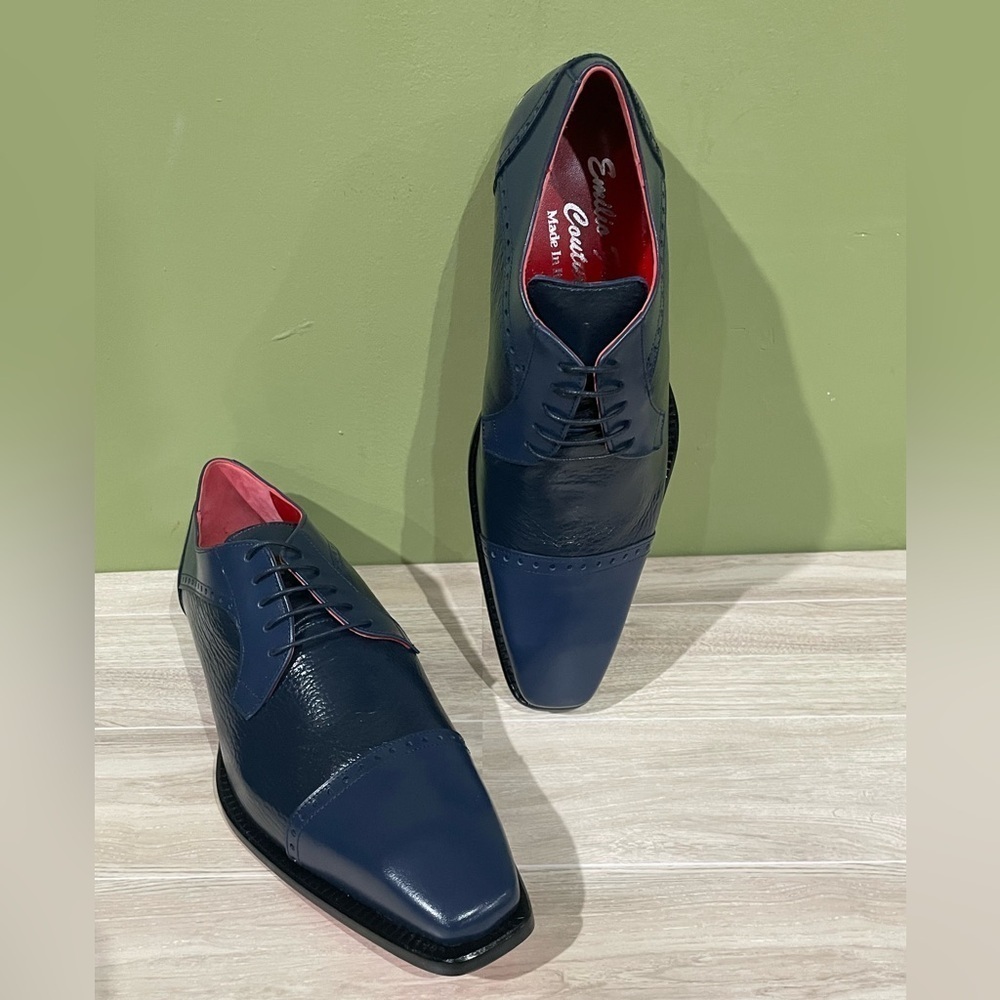 Emilio Franco dress shoes navy deerskin/leather calf Oxford captoe